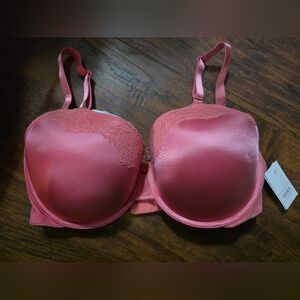 Auden Coral Pink Lace-Trim Smooth T-Shirt Bra
